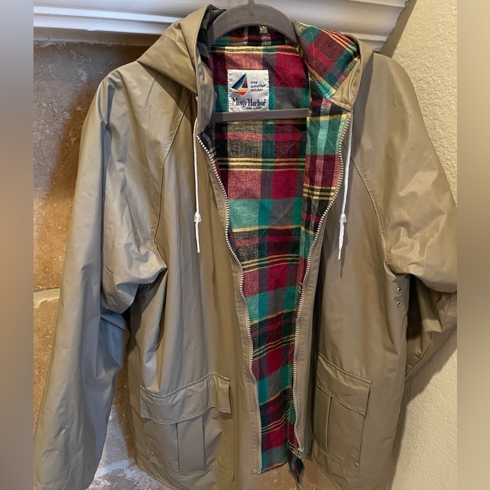 Misty Harbor Plaid 💯cotton lined raincoat jacket hooded outdoorsy campcore L